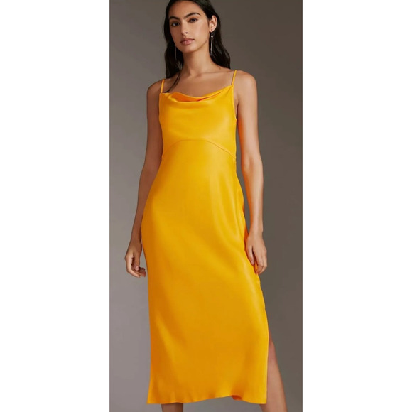 BY ANTHROPOLOGIE Elyse Bias Slip‎ Dress Citrus Size XS $120 Retail NWOT - Picture 2 of 7